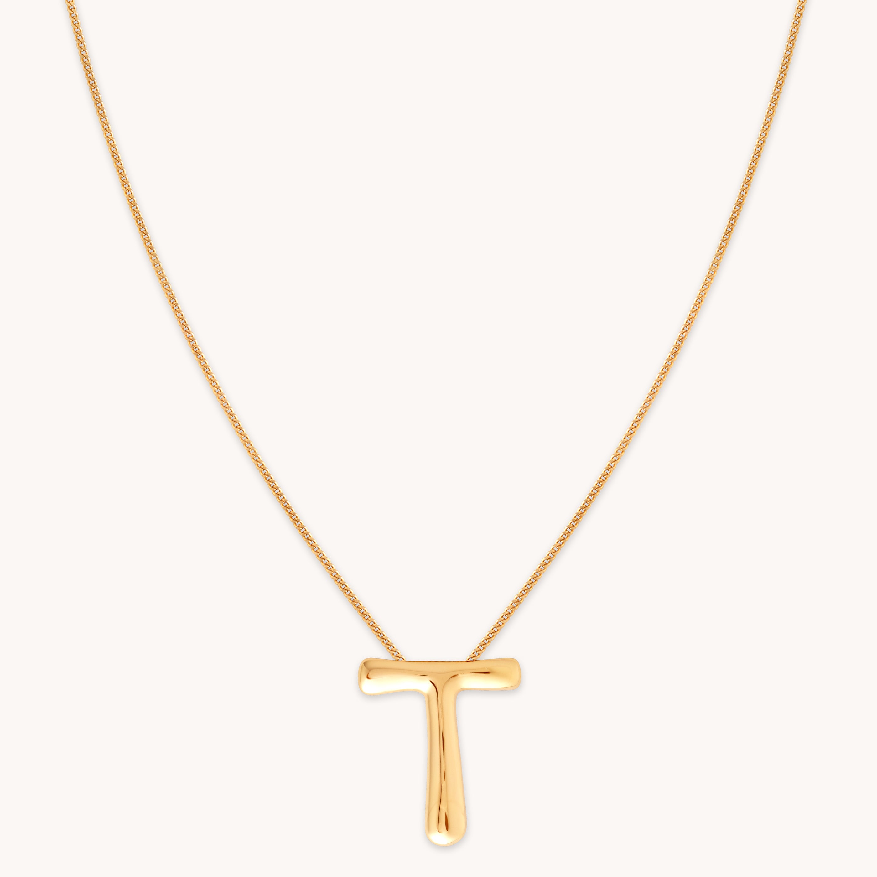 18k Gold Plated Jewellery - T Initial Bold Pendant Necklace in Gold - Pendant Necklace - Astrid & Miyu
