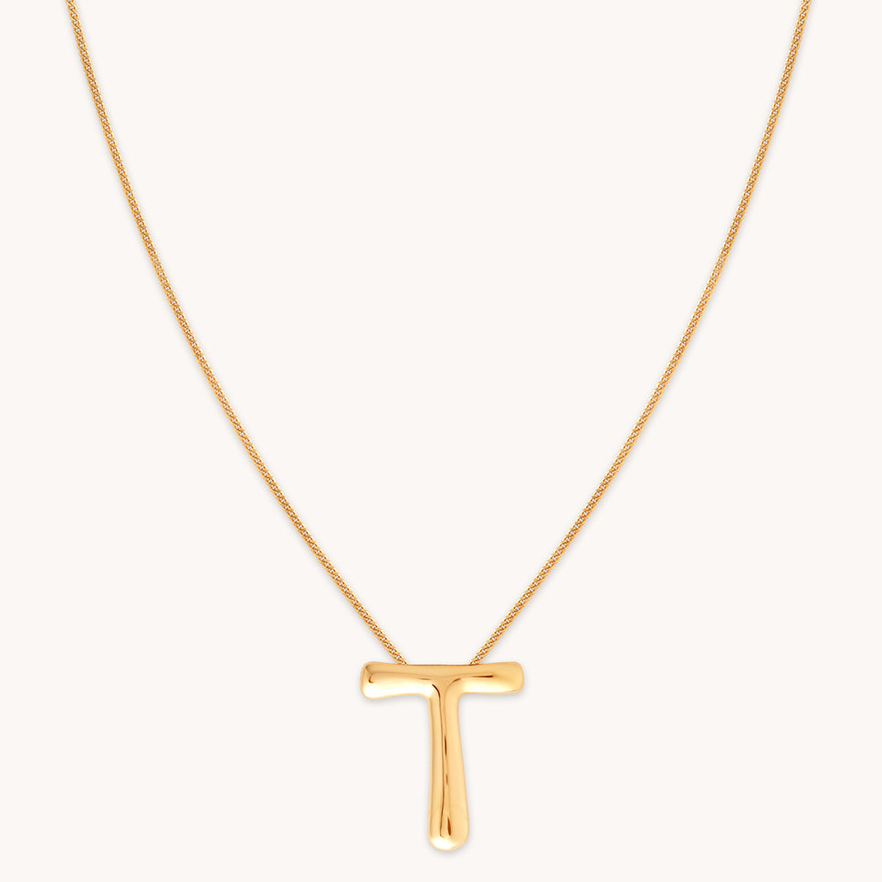 18k Gold Plated Jewellery - T Initial Bold Pendant Necklace in Gold - Pendant Necklace - Astrid & Miyu