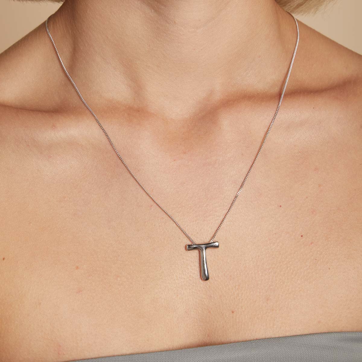 Necklaces & Bracelets - T Initial Bold Pendant Necklace in Silver - Pendant Necklace - Astrid & Miyu