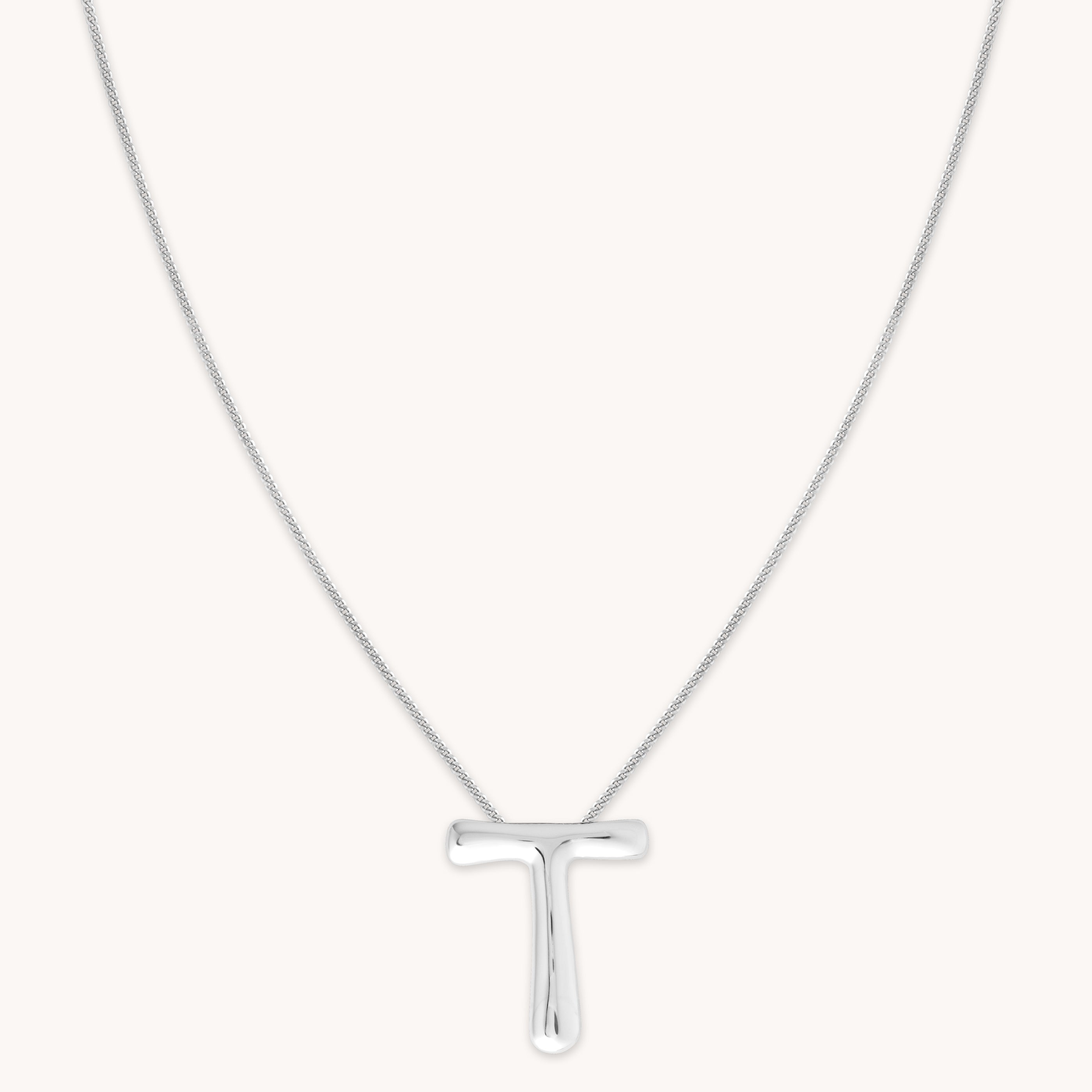 Necklaces & Bracelets - T Initial Bold Pendant Necklace in Silver - Pendant Necklace - Astrid & Miyu