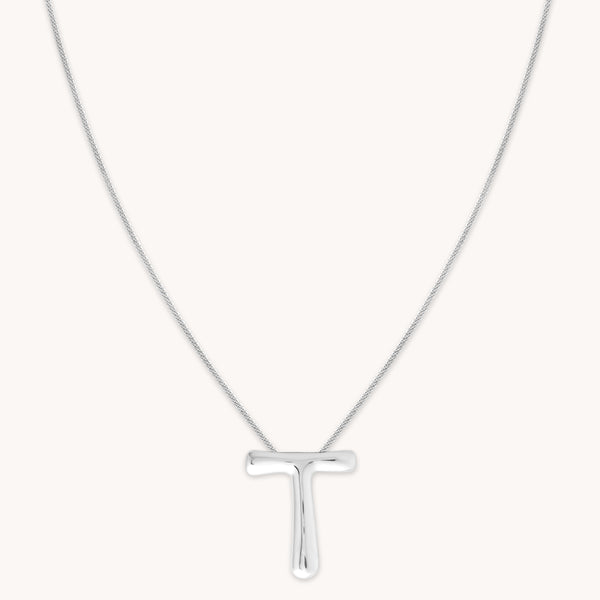 Necklaces & Bracelets - T Initial Bold Pendant Necklace in Silver - Pendant Necklace - Astrid & Miyu