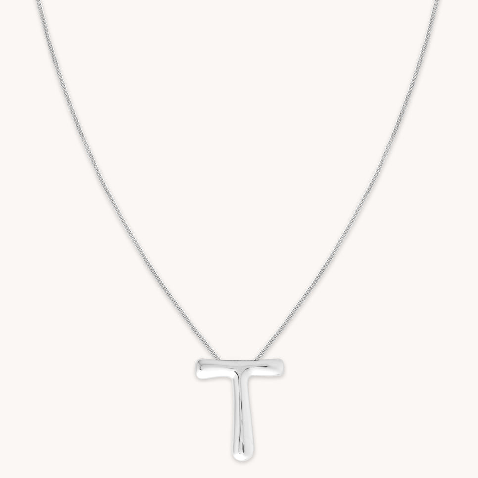 Necklaces & Bracelets - T Initial Bold Pendant Necklace in Silver - Pendant Necklace - Astrid & Miyu