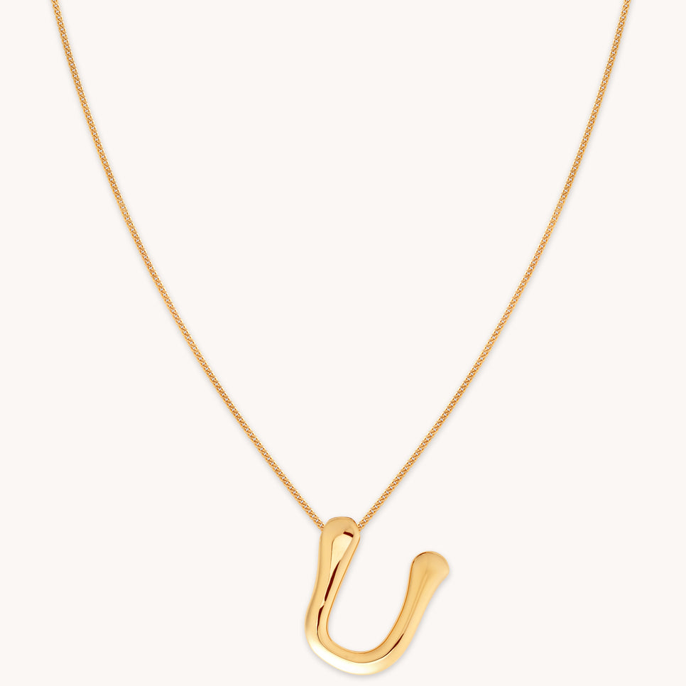 18k Gold Plated Jewellery - U Initial Bold Pendant Necklace in Gold - Pendant Necklace - Astrid & Miyu