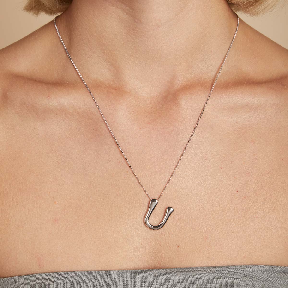 Necklaces & Bracelets - U Initial Bold Pendant Necklace in Silver - Pendant Necklace - Astrid & Miyu