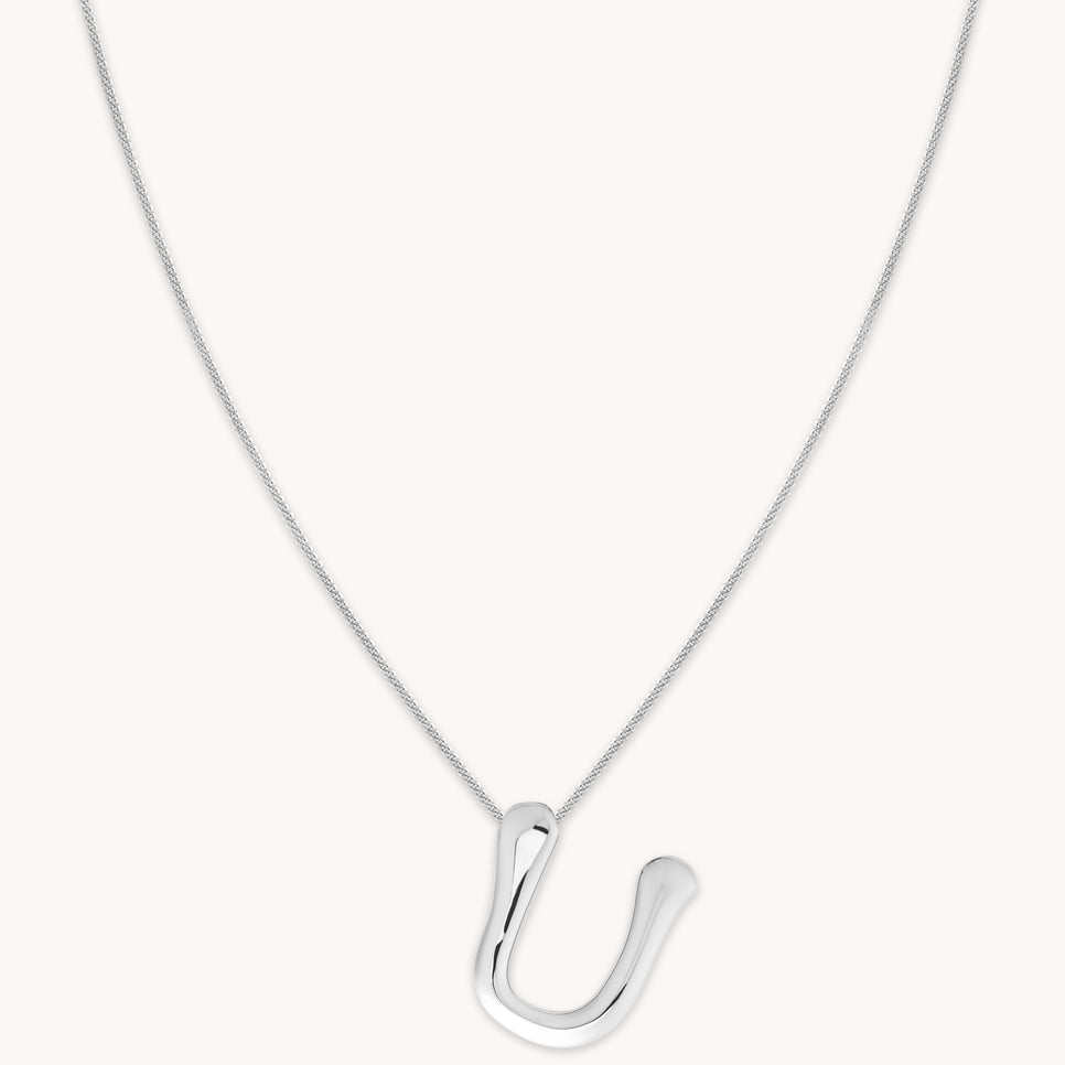 Necklaces & Bracelets - U Initial Bold Pendant Necklace in Silver - Pendant Necklace - Astrid & Miyu