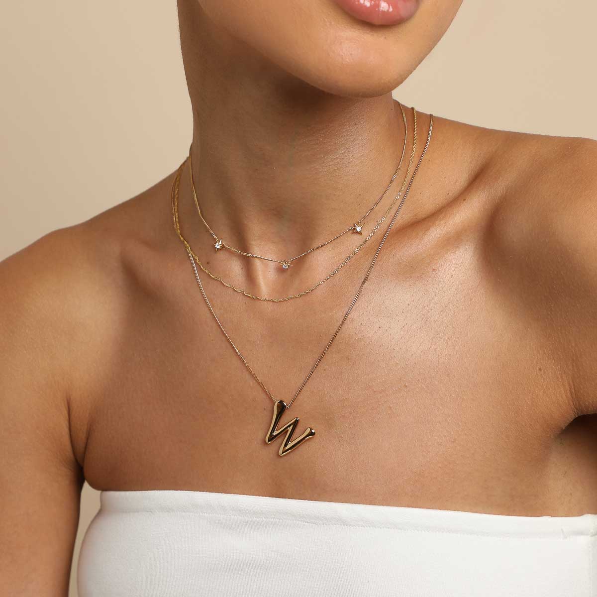 18k Gold Plated Jewellery - W Initial Bold Pendant Necklace in Gold - Pendant Necklace - Astrid & Miyu