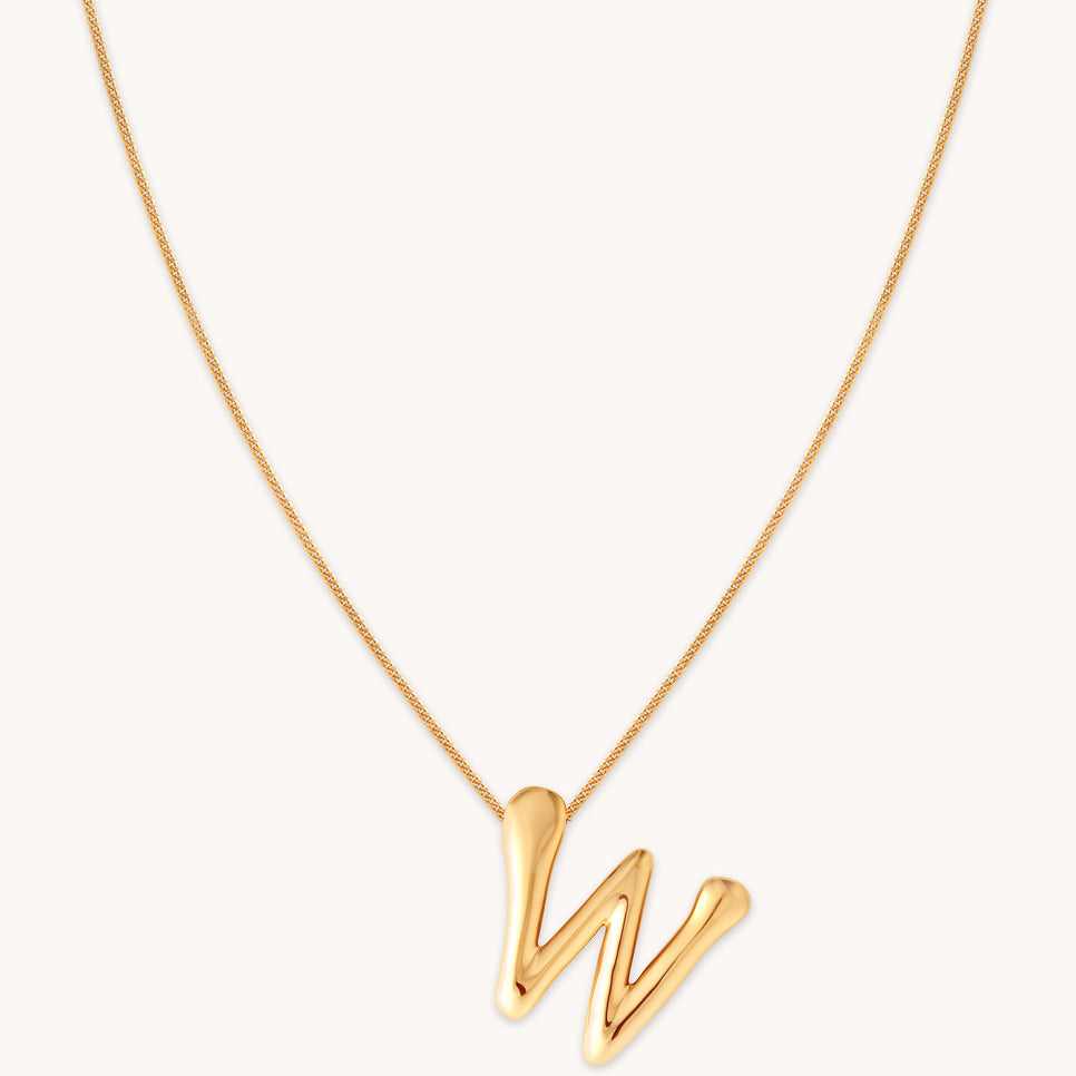 18k Gold Plated Jewellery - W Initial Bold Pendant Necklace in Gold - Pendant Necklace - Astrid & Miyu