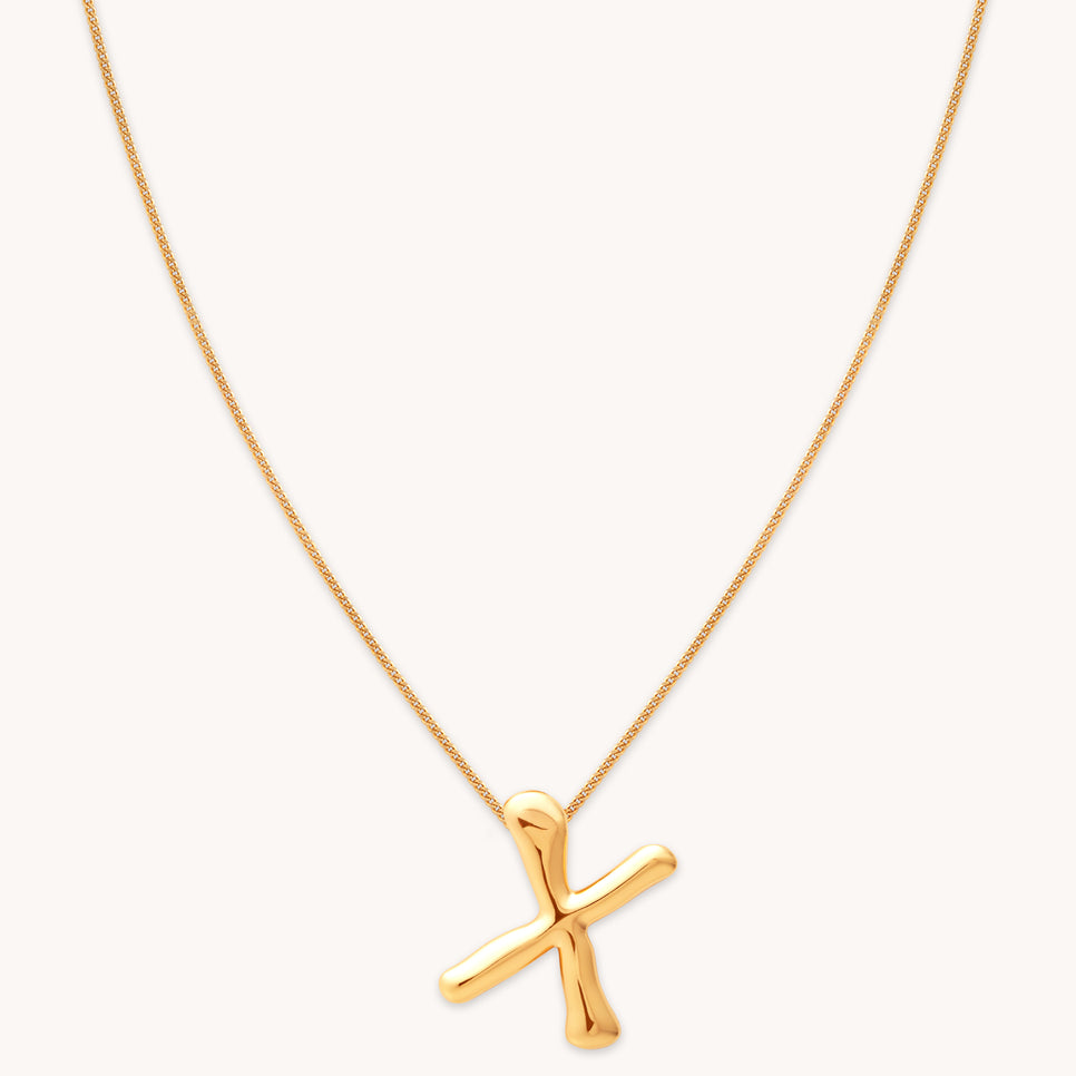 18k Gold Plated Jewellery - X Initial Bold Pendant Necklace in Gold - Pendant Necklace - Astrid & Miyu