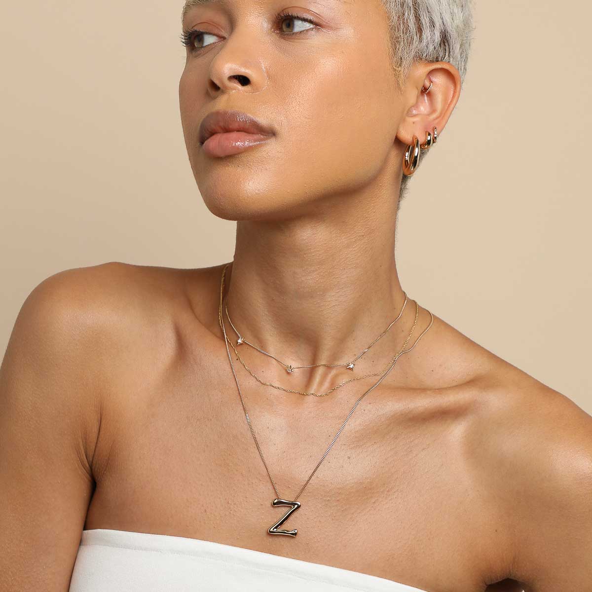 18k Gold Plated Jewellery - Z Initial Bold Pendant Necklace in Gold - Pendant Necklace - Astrid & Miyu