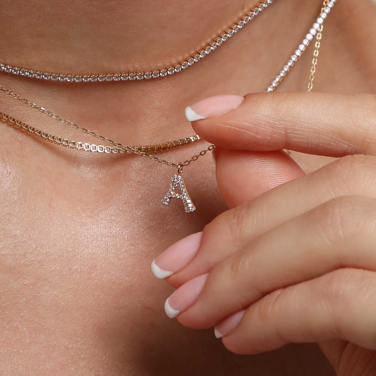 18k Gold Plated Jewellery - A Initial Pavé Pendant Necklace in Gold - Pendant Necklace - Astrid & Miyu