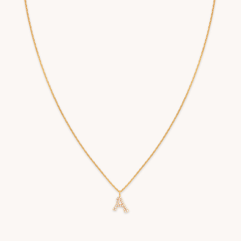 18k Gold Plated Jewellery - A Initial Pavé Pendant Necklace in Gold - Pendant Necklace - Astrid & Miyu