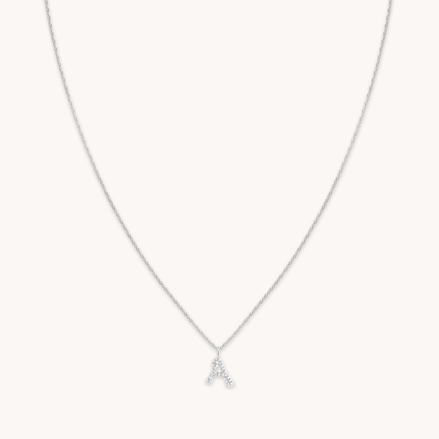 Gemstone Necklaces - A Initial Pavé Pendant Necklace in Silver - Pendant Necklace - Astrid & Miyu