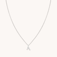 Gemstone Necklaces - A Initial Pavé Pendant Necklace in Silver - Pendant Necklace - Astrid & Miyu