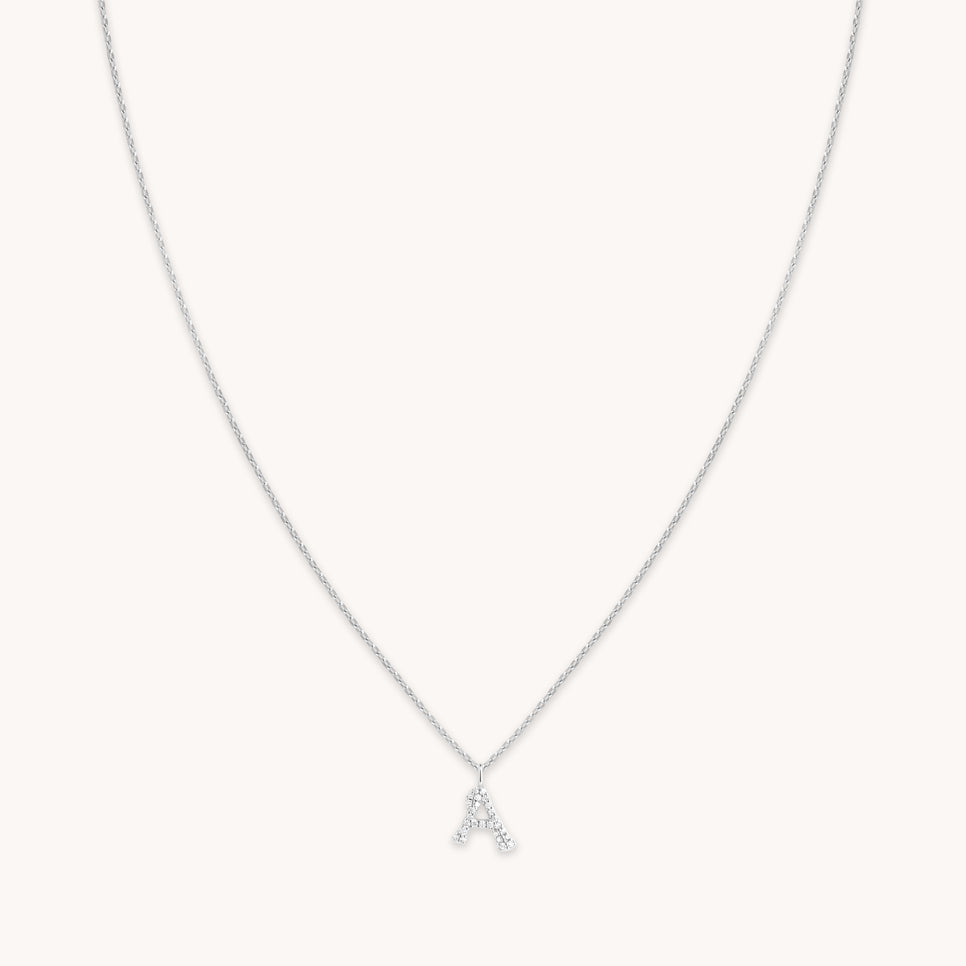 Gemstone Necklaces - A Initial Pavé Pendant Necklace in Silver - Pendant Necklace - Astrid & Miyu
