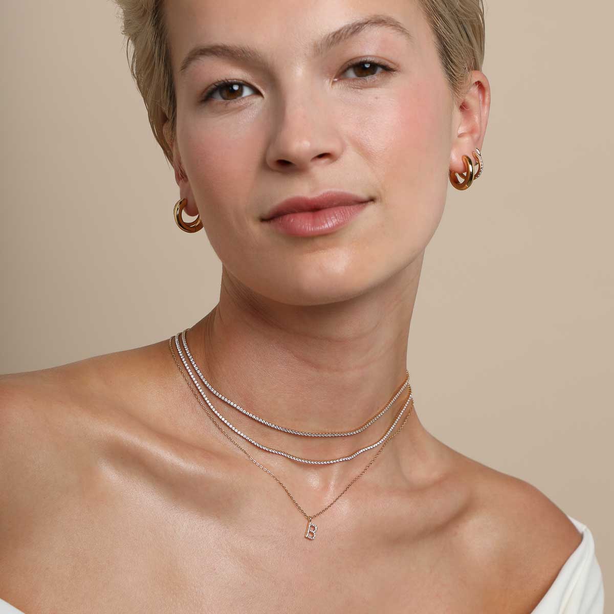 18k Gold Plated Jewellery - B Initial Pavé Pendant Necklace in Gold - Pendant Necklace - Astrid & Miyu