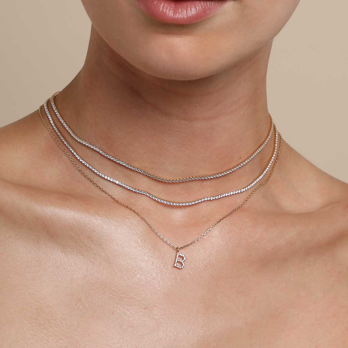 18k Gold Plated Jewellery - B Initial Pavé Pendant Necklace in Gold - Pendant Necklace - Astrid & Miyu