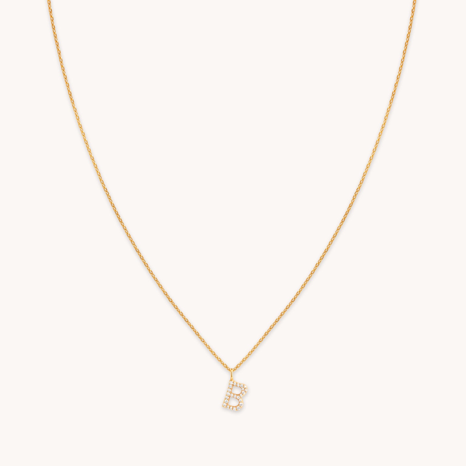 18k Gold Plated Jewellery - B Initial Pavé Pendant Necklace in Gold - Pendant Necklace - Astrid & Miyu