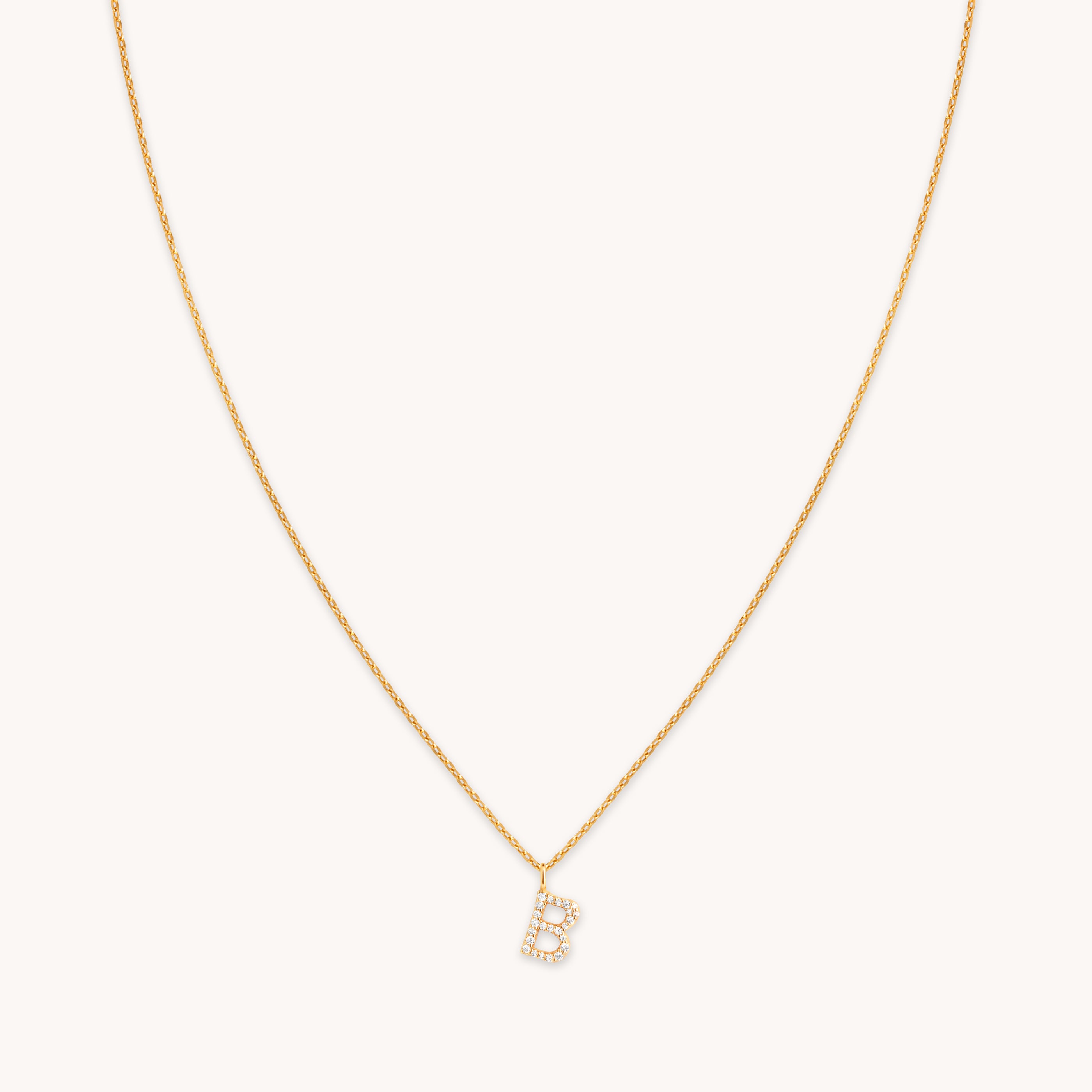 18k Gold Plated Jewellery - B Initial Pavé Pendant Necklace in Gold - Pendant Necklace - Astrid & Miyu