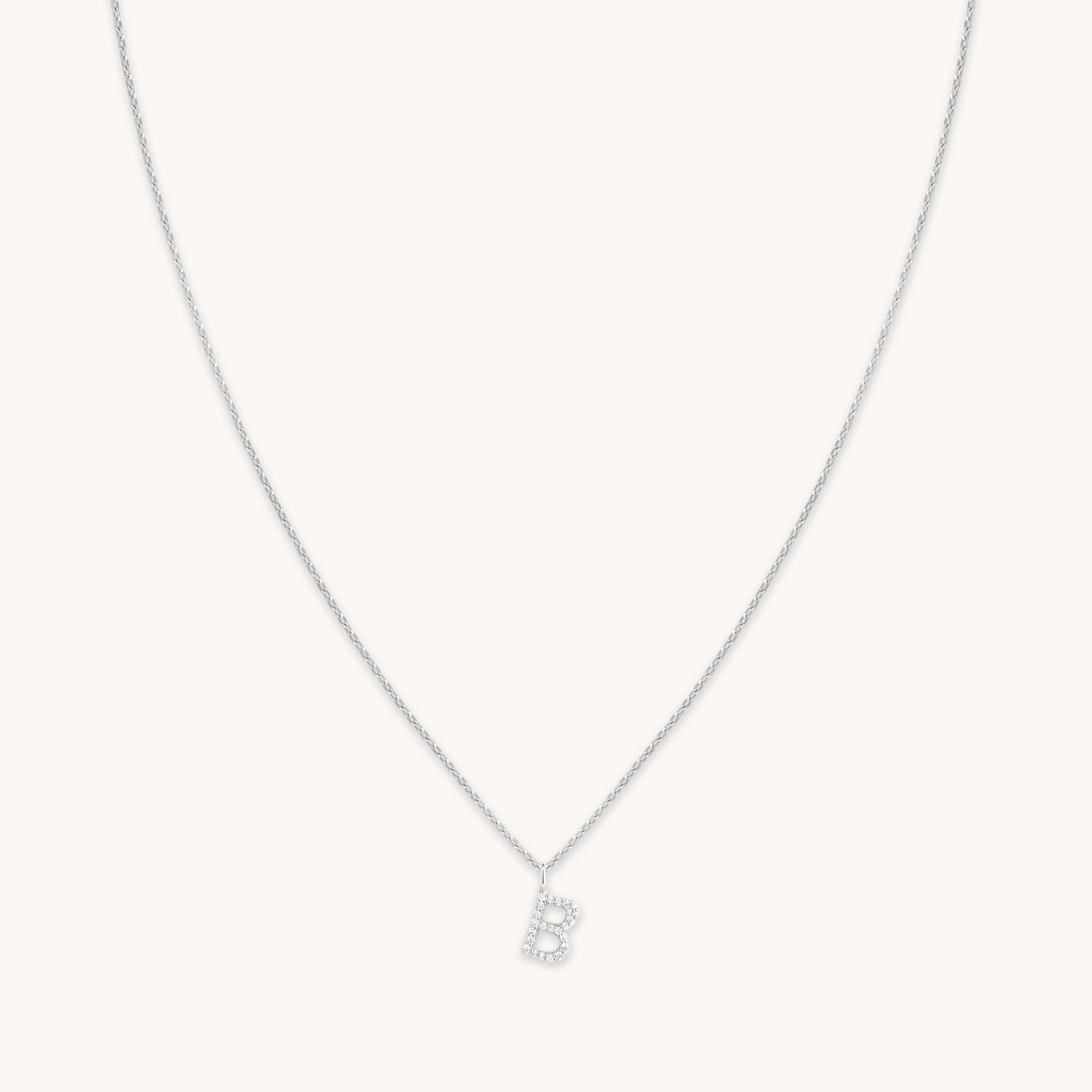Gemstone Necklaces - B Initial Pavé Pendant Necklace in Silver - Pendant Necklace - Astrid & Miyu