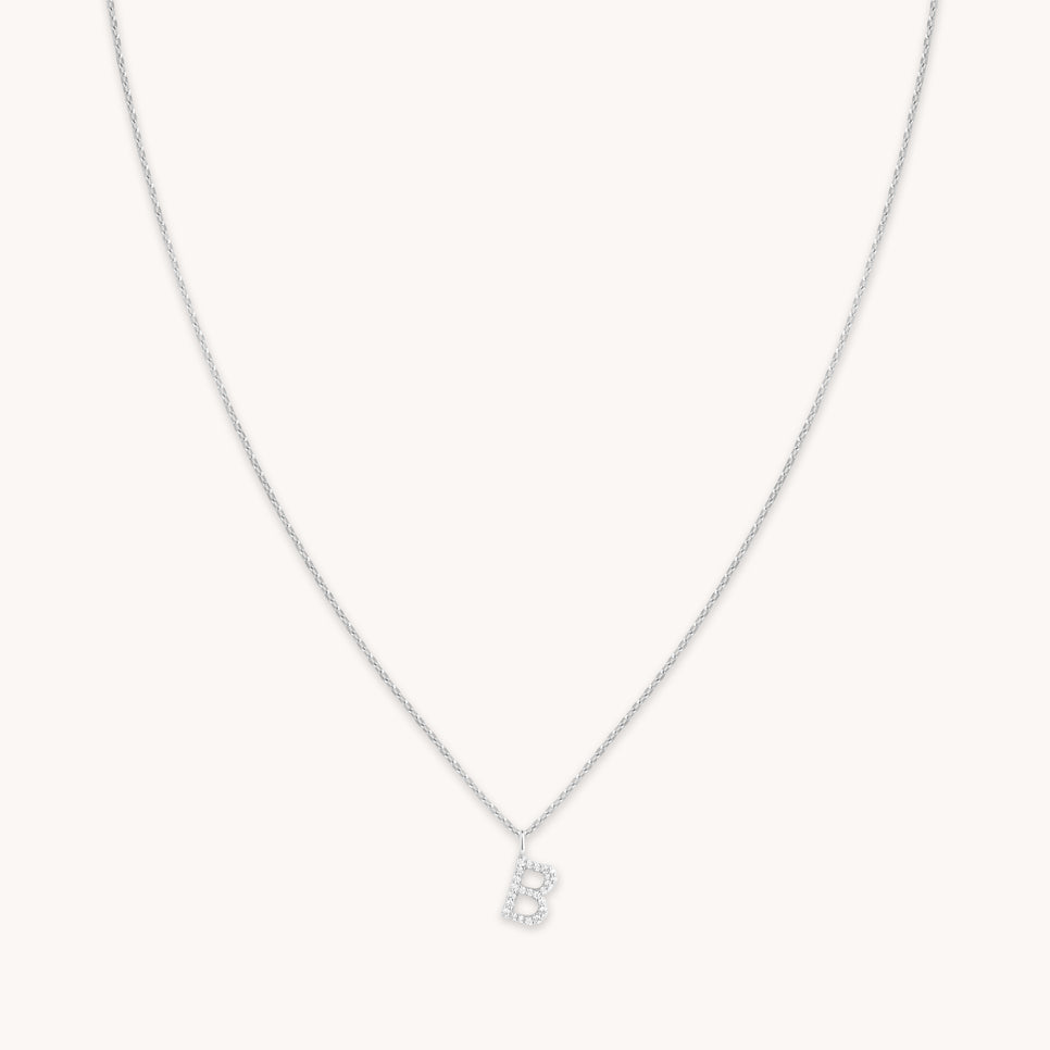 Gemstone Necklaces - B Initial Pavé Pendant Necklace in Silver - Pendant Necklace - Astrid & Miyu