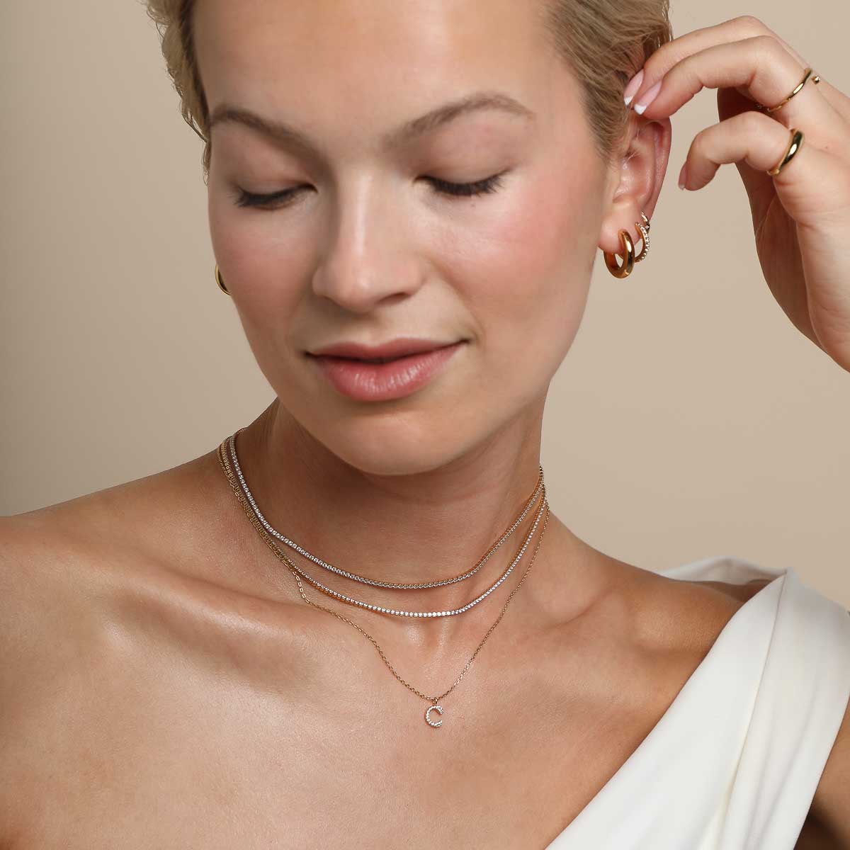 18k Gold Plated Jewellery - C Initial Pavé Pendant Necklace in Gold - Pendant Necklace - Astrid & Miyu