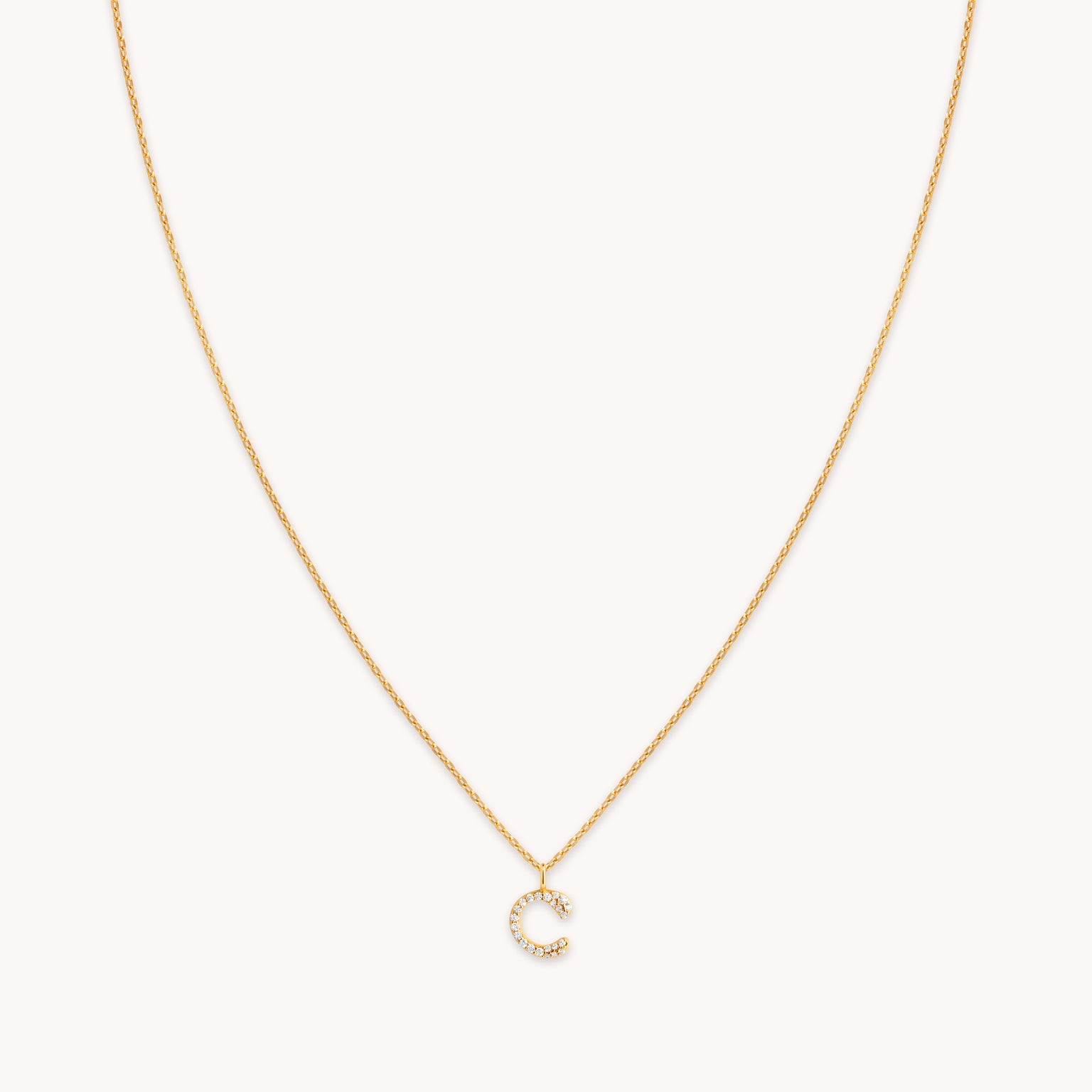 18k Gold Plated Jewellery - C Initial Pavé Pendant Necklace in Gold - Pendant Necklace - Astrid & Miyu