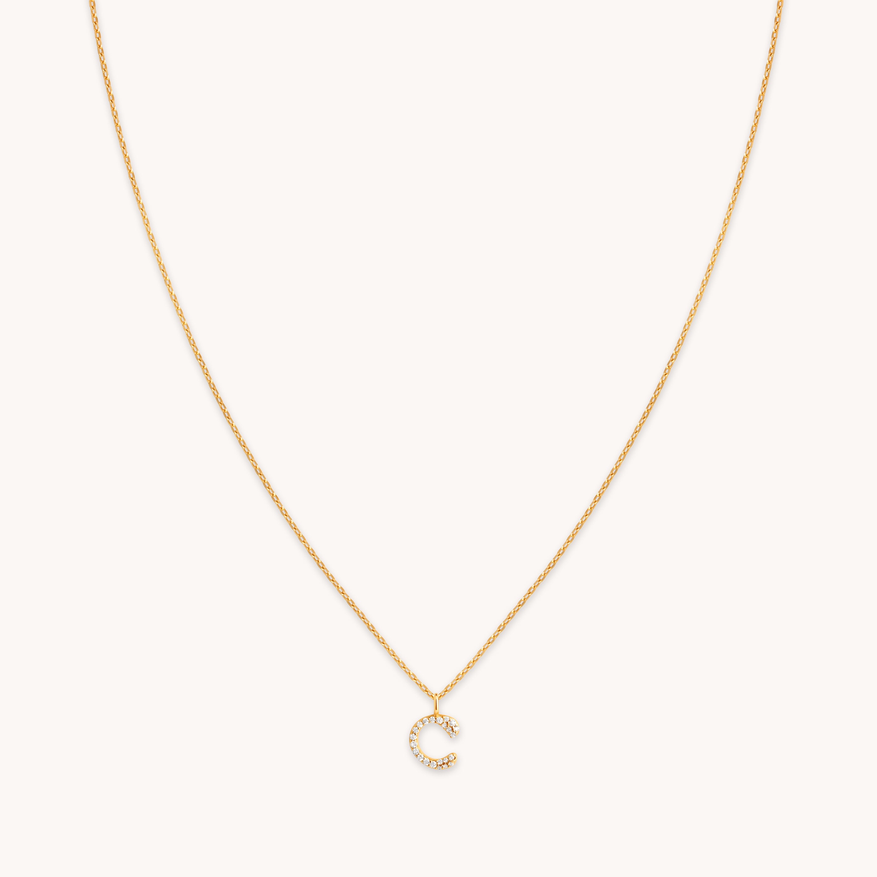 18k Gold Plated Jewellery - C Initial Pavé Pendant Necklace in Gold - Pendant Necklace - Astrid & Miyu
