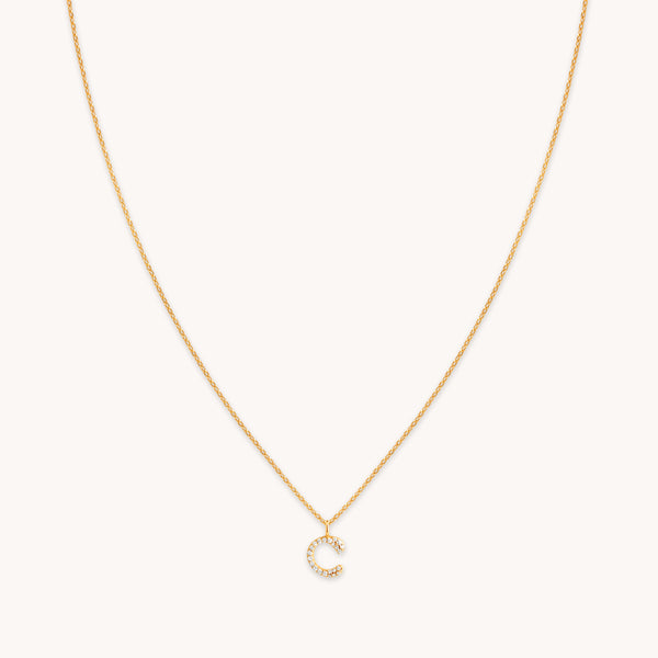 18k Gold Plated Jewellery - C Initial Pavé Pendant Necklace in Gold - Pendant Necklace - Astrid & Miyu