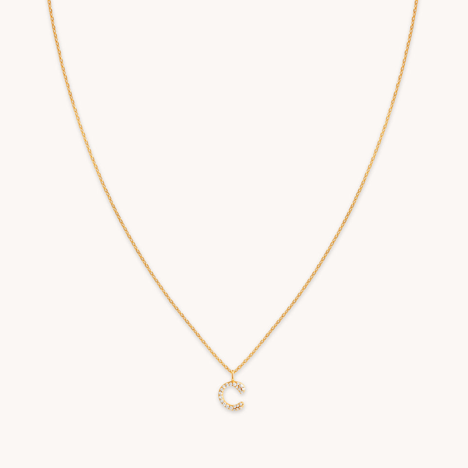 18k Gold Plated Jewellery - C Initial Pavé Pendant Necklace in Gold - Pendant Necklace - Astrid & Miyu