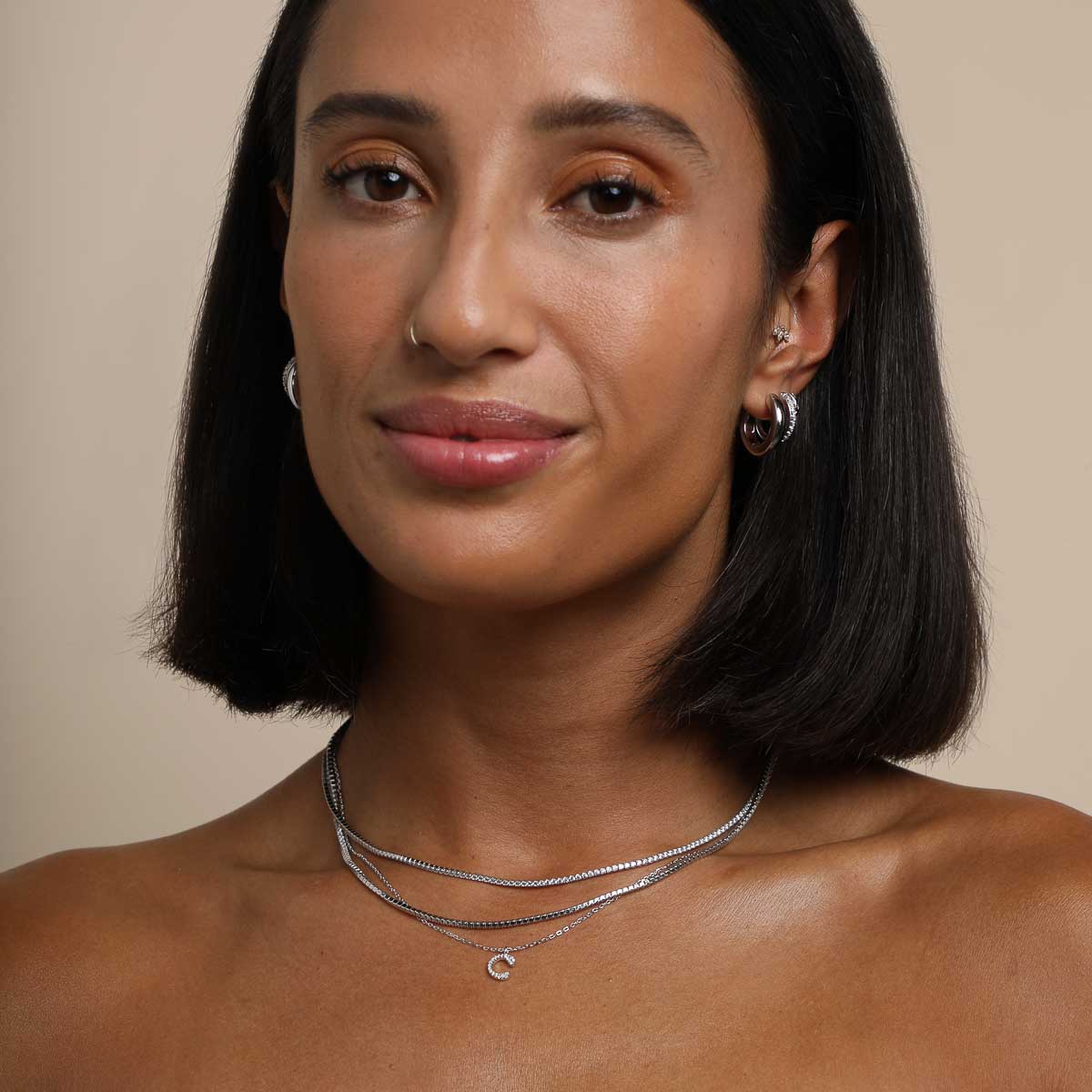 Gemstone Necklaces - C Initial Pavé Pendant Necklace in Silver - Pendant Necklace - Astrid & Miyu