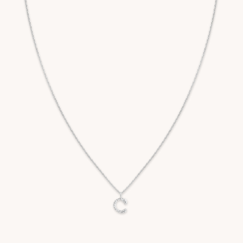 Gemstone Necklaces - C Initial Pavé Pendant Necklace in Silver - Pendant Necklace - Astrid & Miyu