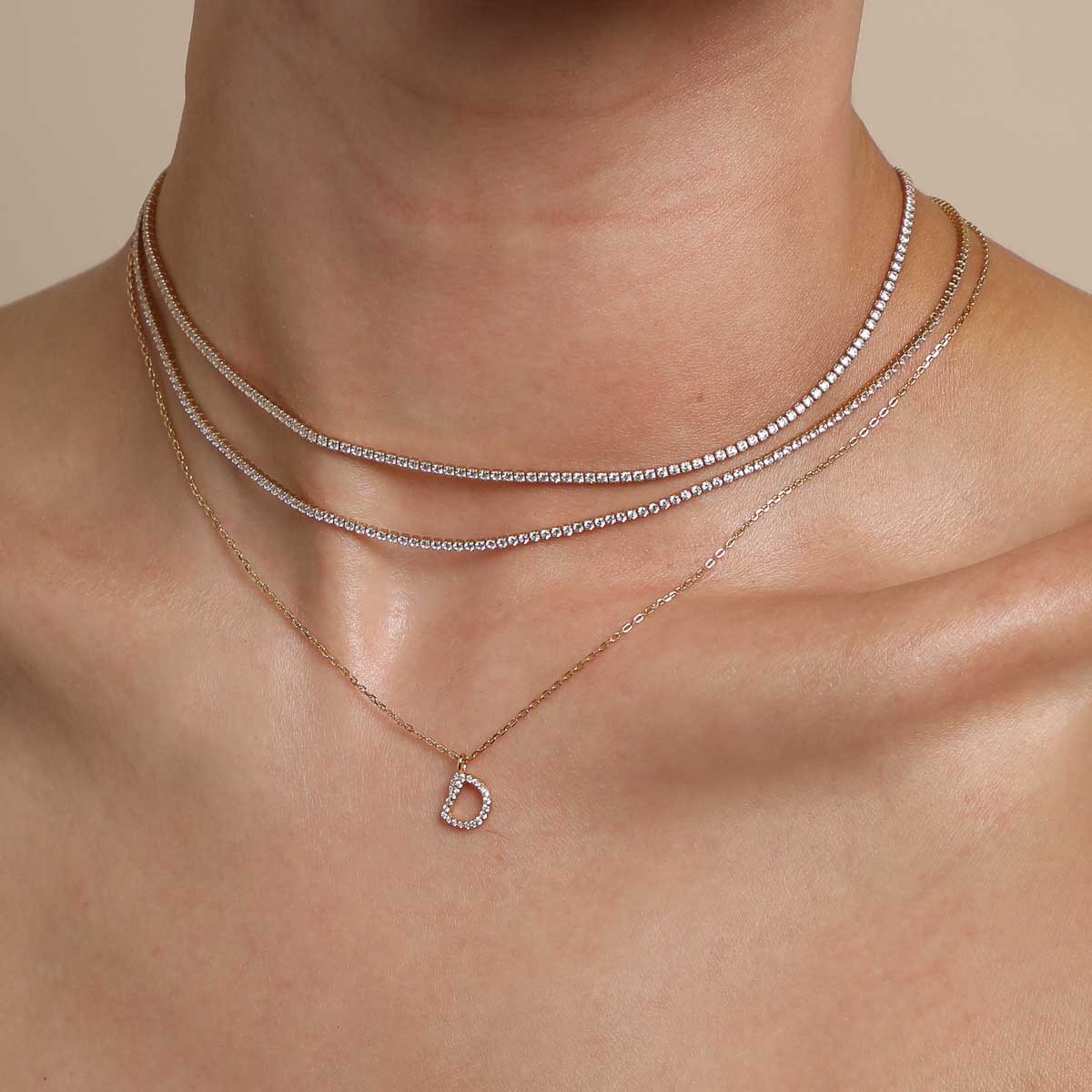 18k Gold Plated Jewellery - D Initial Pavé Pendant Necklace in Gold - Pendant Necklace - Astrid & Miyu