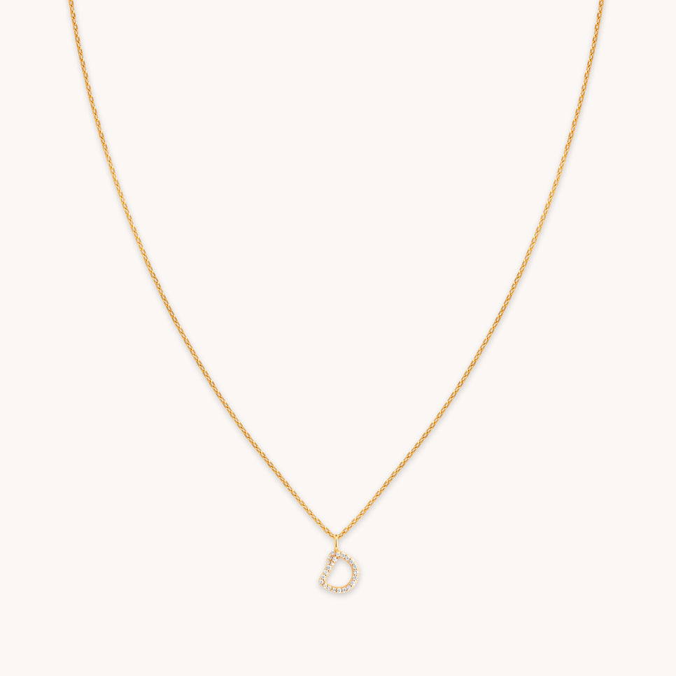 18k Gold Plated Jewellery - D Initial Pavé Pendant Necklace in Gold - Pendant Necklace - Astrid & Miyu