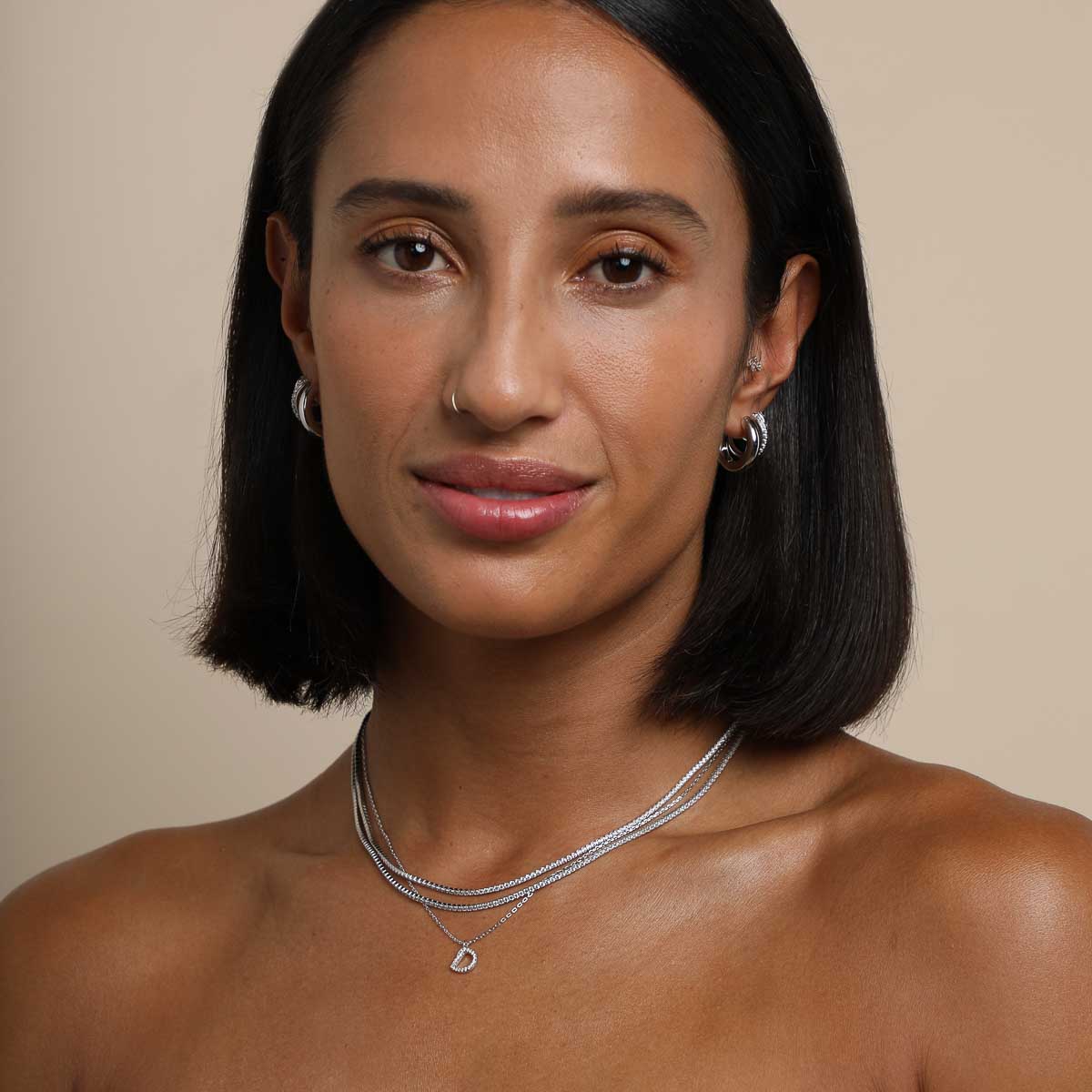 Gemstone Necklaces - D Initial Pavé Pendant Necklace in Silver - Pendant Necklace - Astrid & Miyu