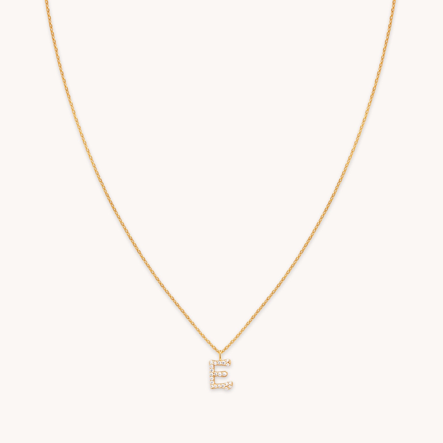 18k Gold Plated Jewellery - E Initial Pavé Pendant Necklace in Gold - Pendant Necklace - Astrid & Miyu