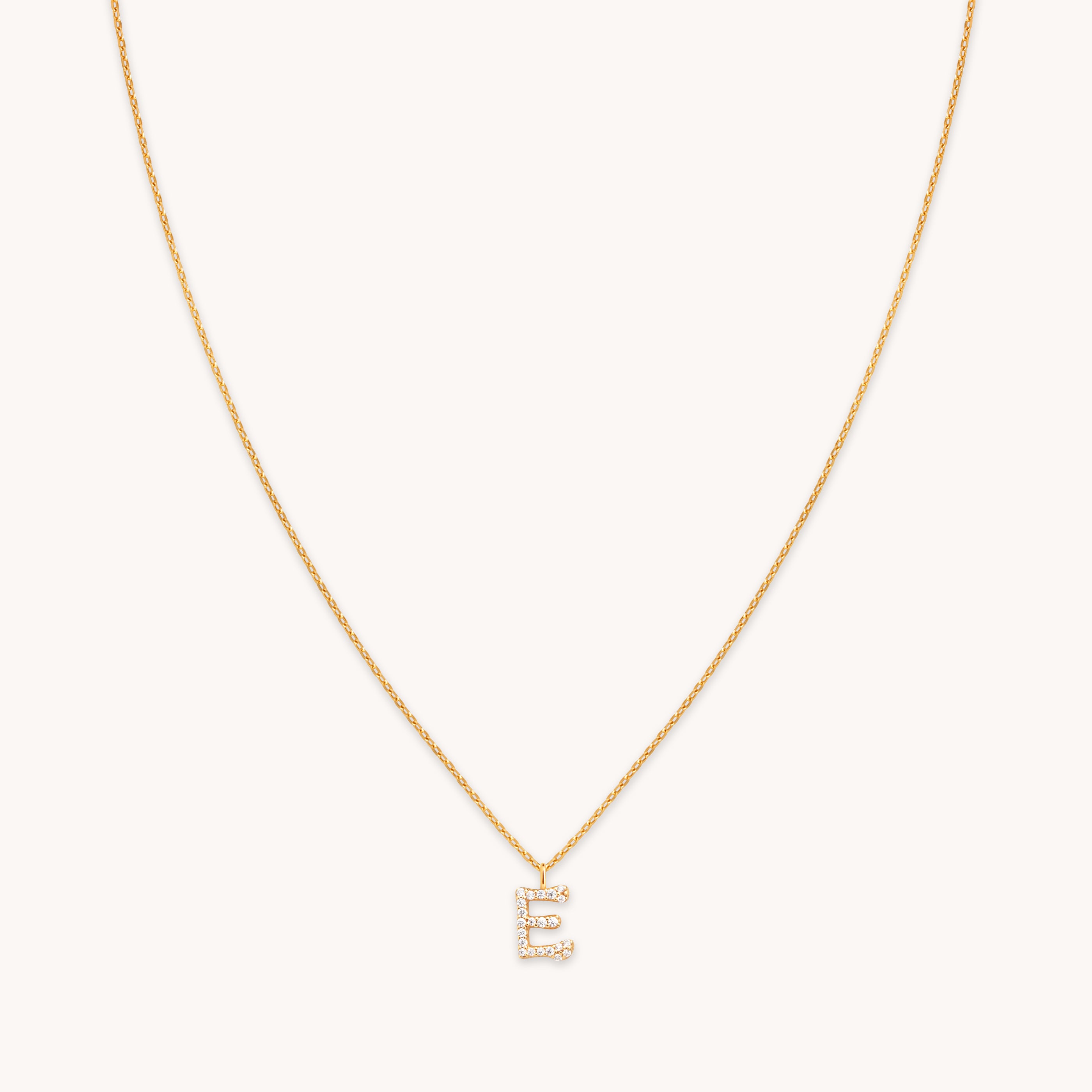 18k Gold Plated Jewellery - E Initial Pavé Pendant Necklace in Gold - Pendant Necklace - Astrid & Miyu