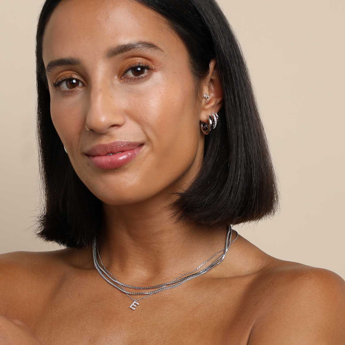 Gemstone Necklaces - E Initial Pavé Pendant Necklace in Silver - Pendant Necklace - Astrid & Miyu