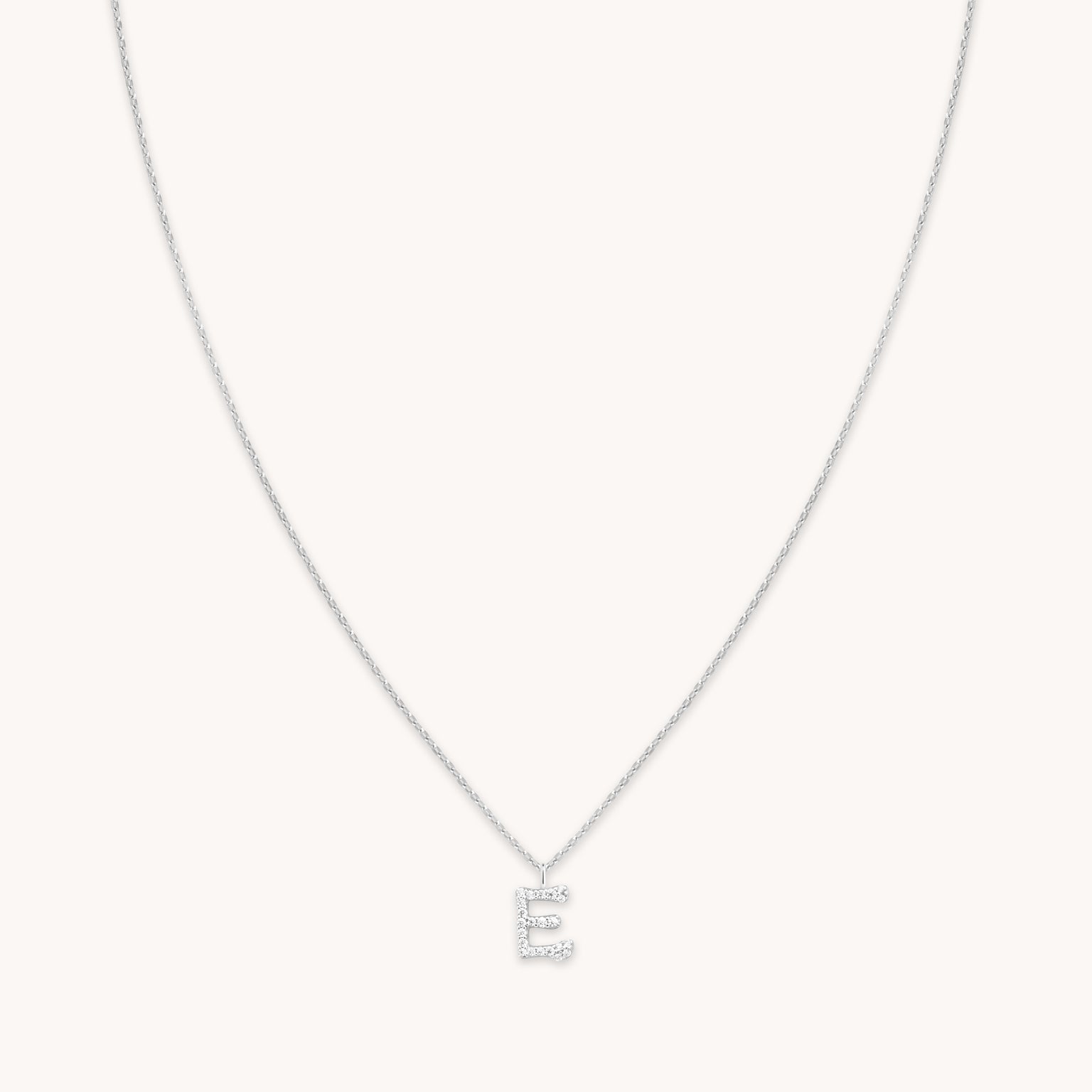 Gemstone Necklaces - E Initial Pavé Pendant Necklace in Silver - Pendant Necklace - Astrid & Miyu