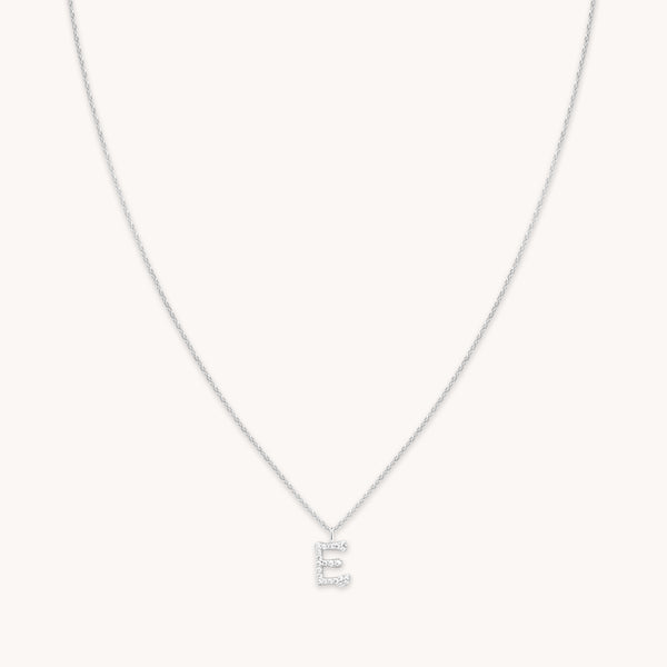 Gemstone Necklaces - E Initial Pavé Pendant Necklace in Silver - Pendant Necklace - Astrid & Miyu