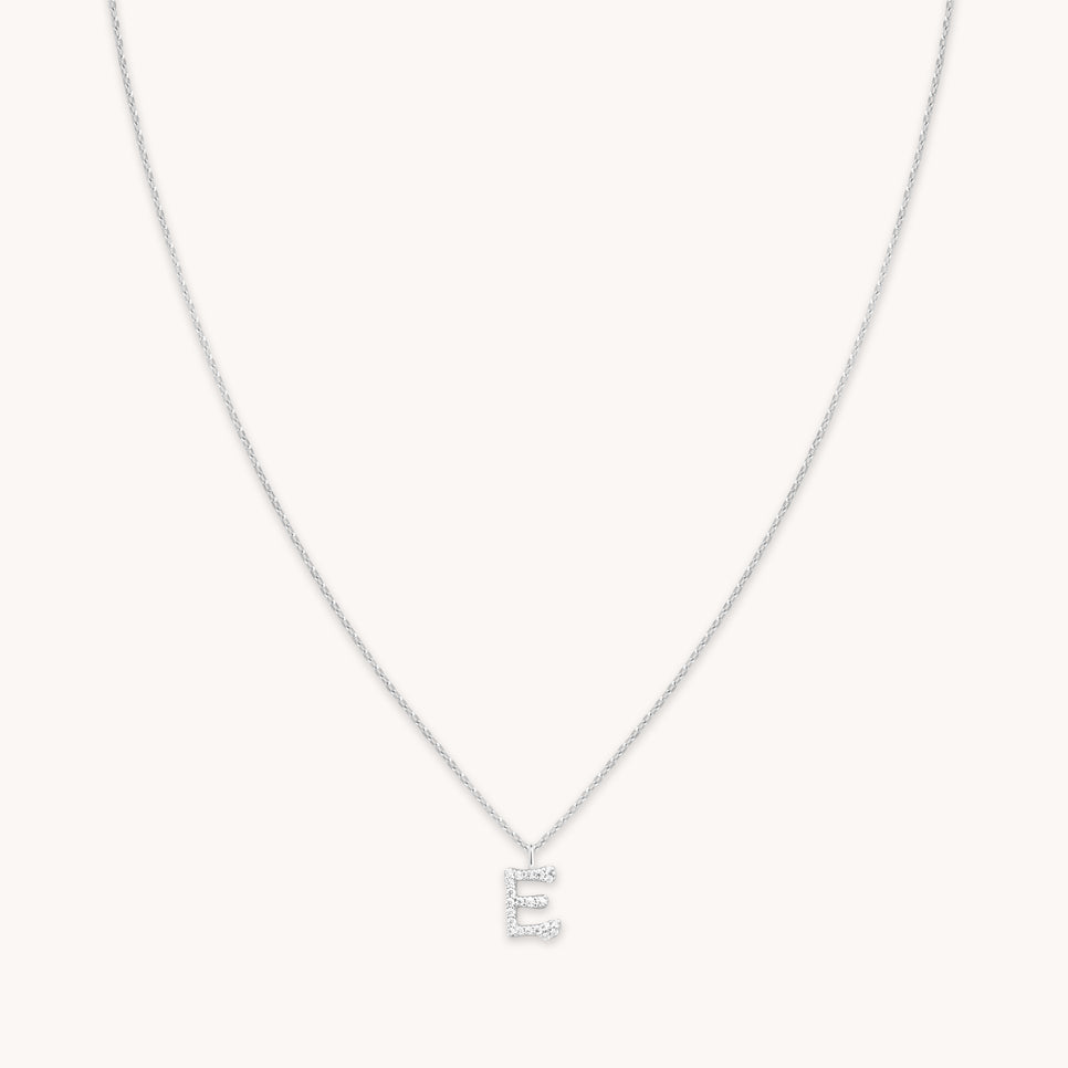 Gemstone Necklaces - E Initial Pavé Pendant Necklace in Silver - Pendant Necklace - Astrid & Miyu