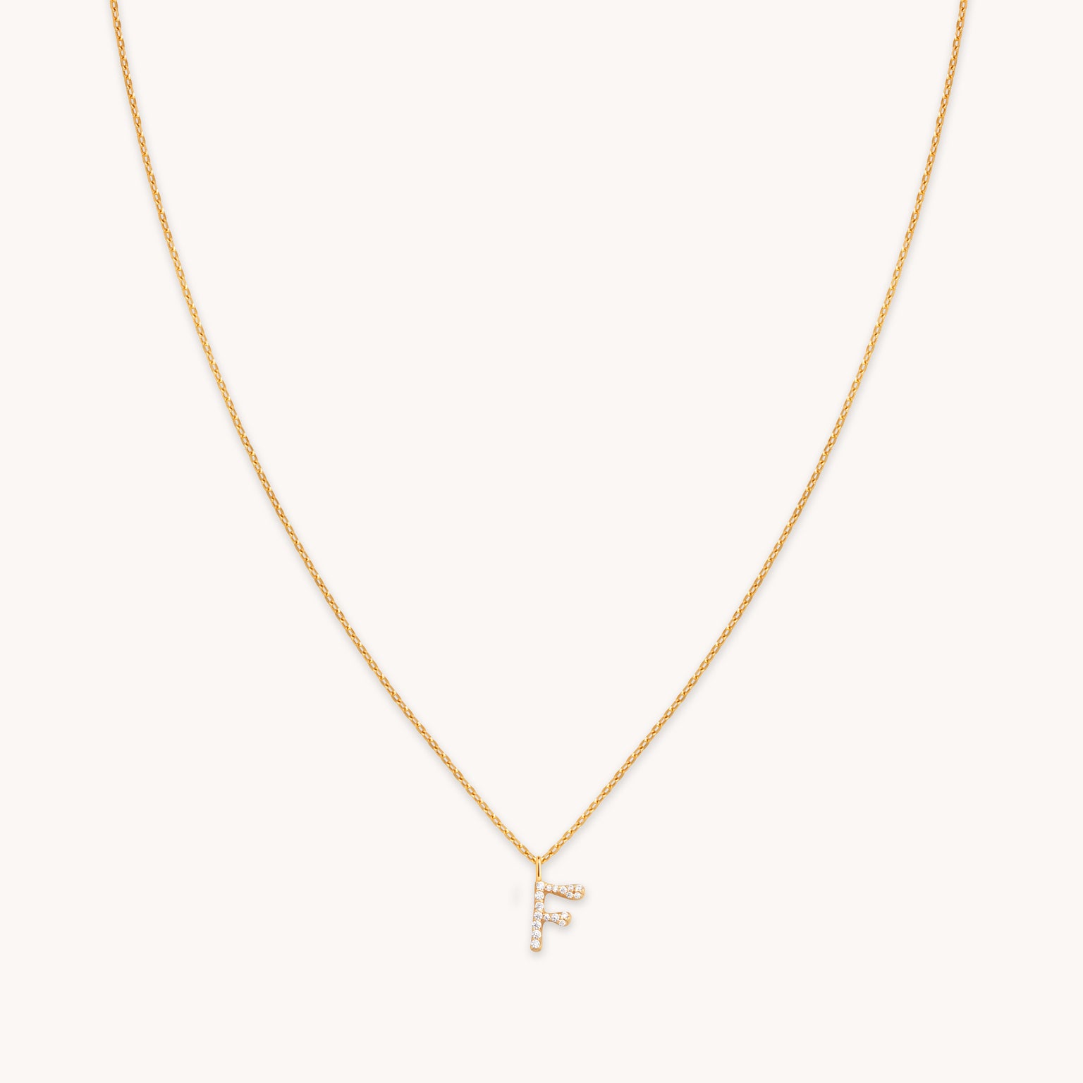 18k Gold Plated Jewellery - F Initial Pavé Pendant Necklace in Gold - Pendant Necklaces - Astrid & Miyu