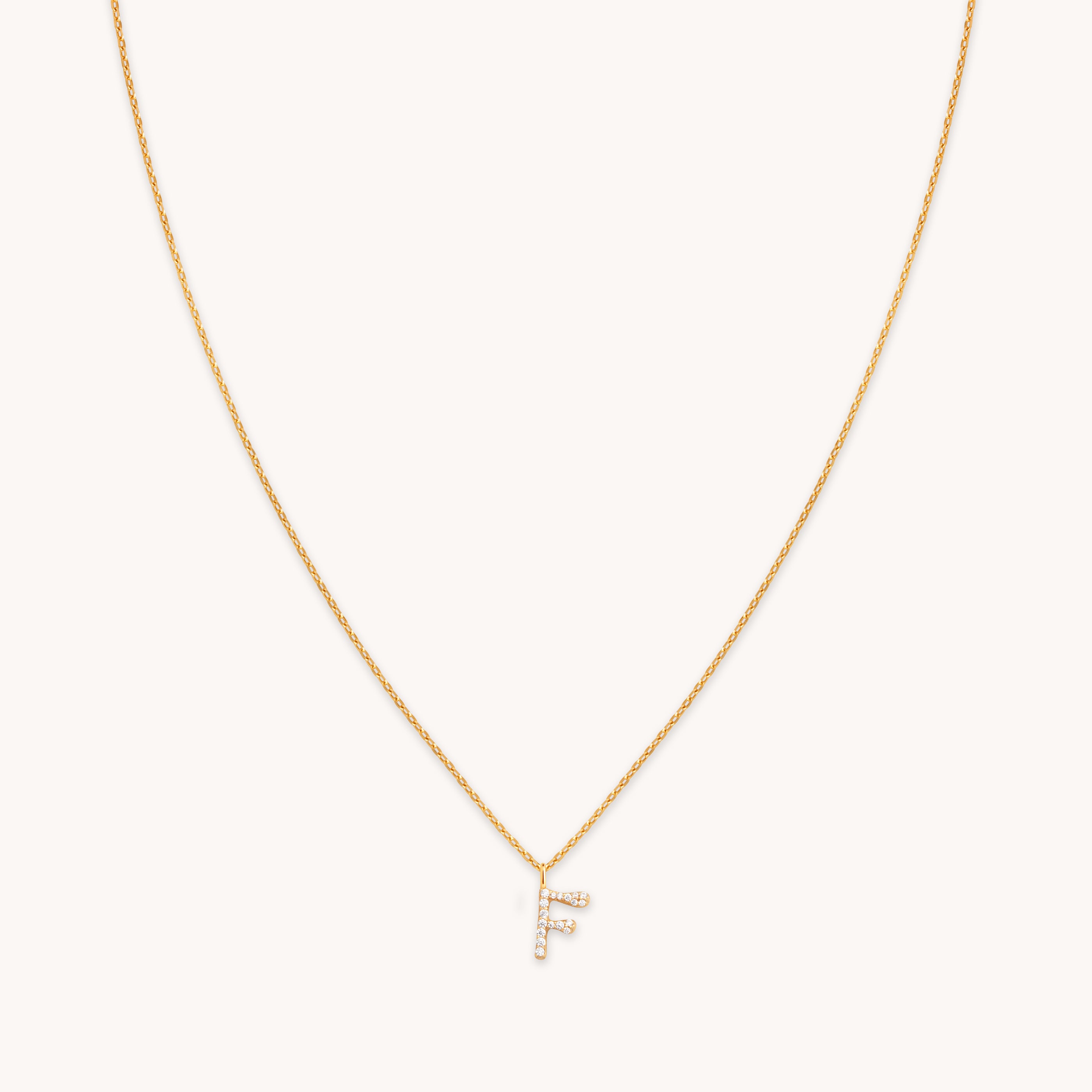18k Gold Plated Jewellery - F Initial Pavé Pendant Necklace in Gold - Pendant Necklaces - Astrid & Miyu