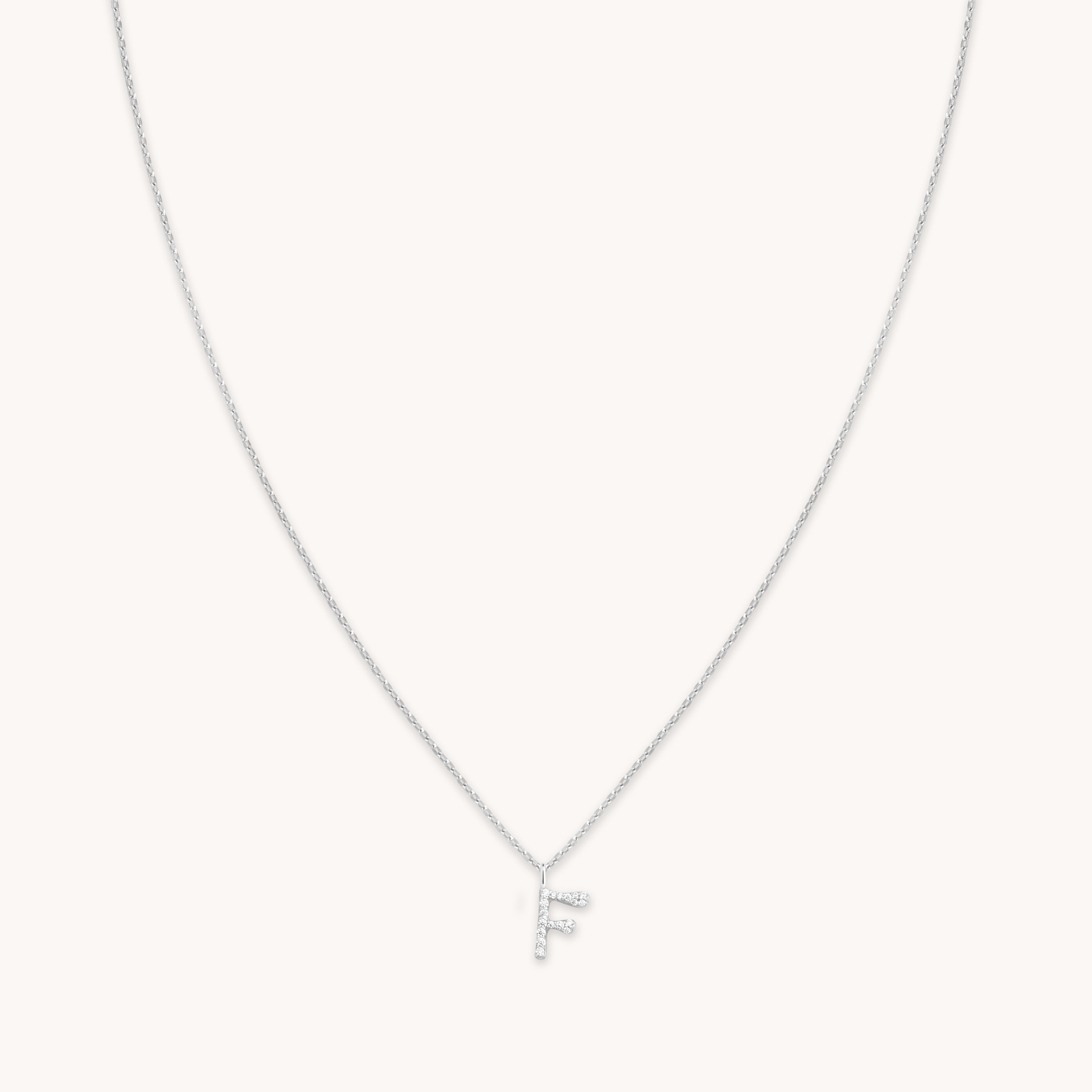 Gemstone Necklaces - F Initial Pavé Pendant Necklace in Silver - Pendant Necklace - Astrid & Miyu