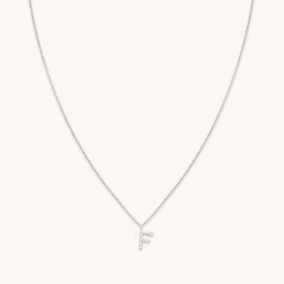Gemstone Necklaces - F Initial Pavé Pendant Necklace in Silver - Pendant Necklace - Astrid & Miyu