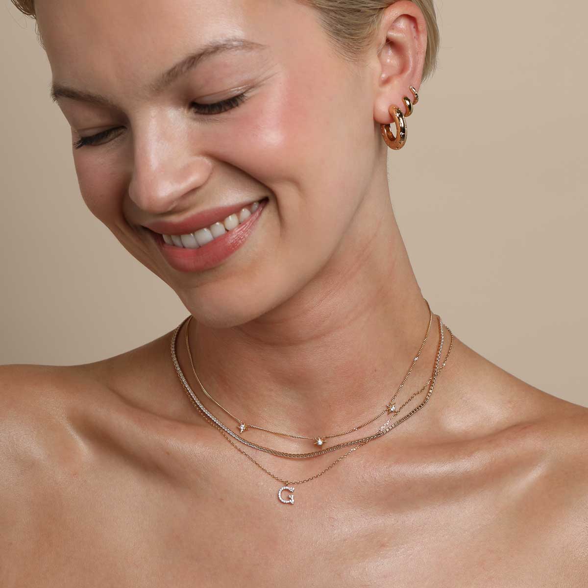 18k Gold Plated Jewellery - G Initial Pavé Pendant Necklace in Gold - Pendant Necklace - Astrid & Miyu