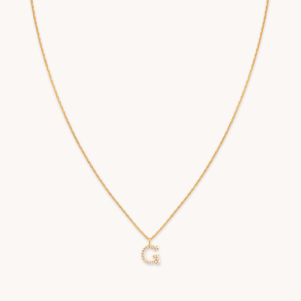 18k Gold Plated Jewellery - G Initial Pavé Pendant Necklace in Gold - Pendant Necklace - Astrid & Miyu