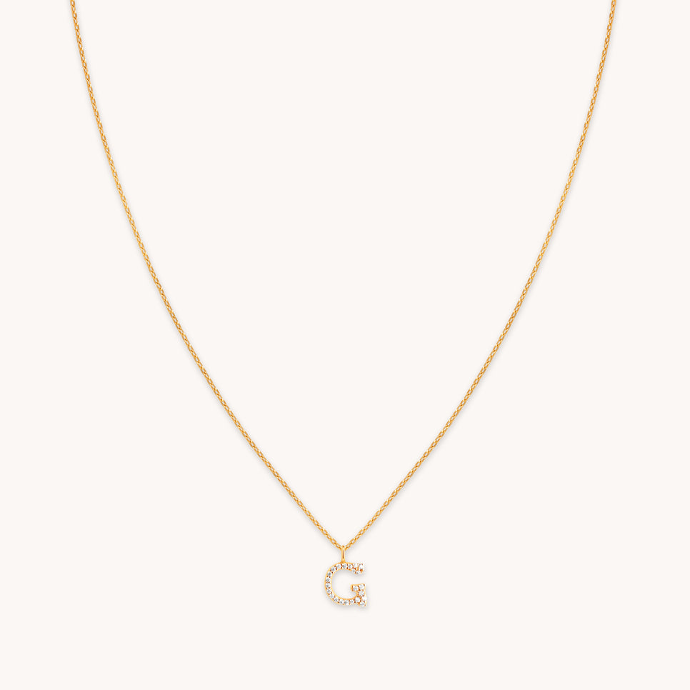 18k Gold Plated Jewellery - G Initial Pavé Pendant Necklace in Gold - Pendant Necklace - Astrid & Miyu