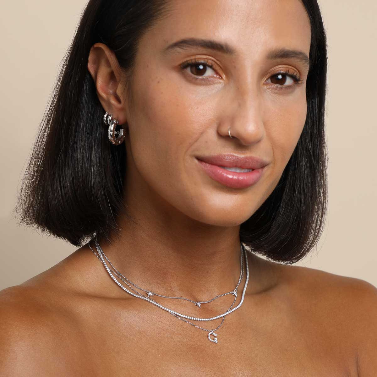 Gemstone Necklaces - G Initial Pavé Pendant Necklace in Silver - Pendant Necklace - Astrid & Miyu