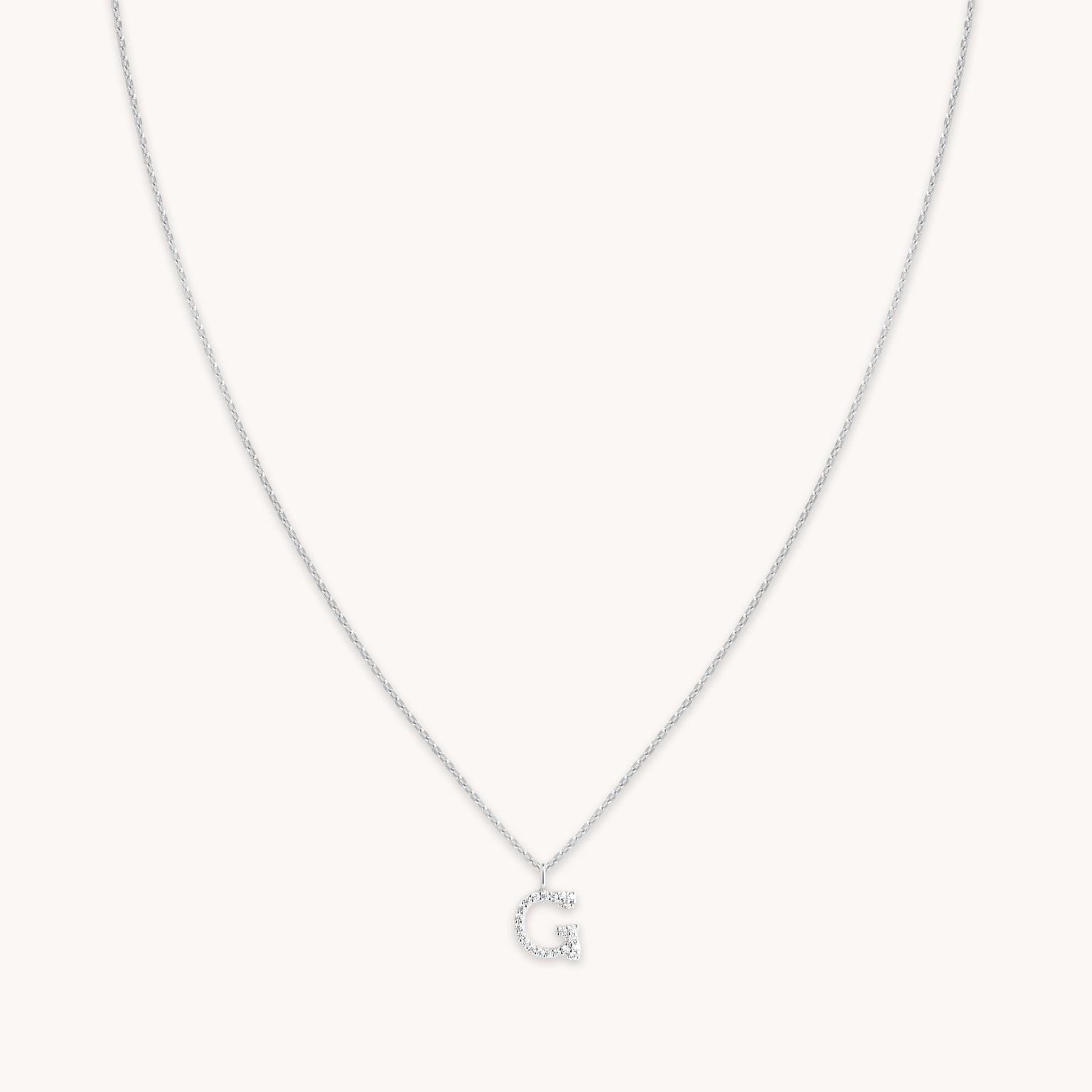 Gemstone Necklaces - G Initial Pavé Pendant Necklace in Silver - Pendant Necklace - Astrid & Miyu