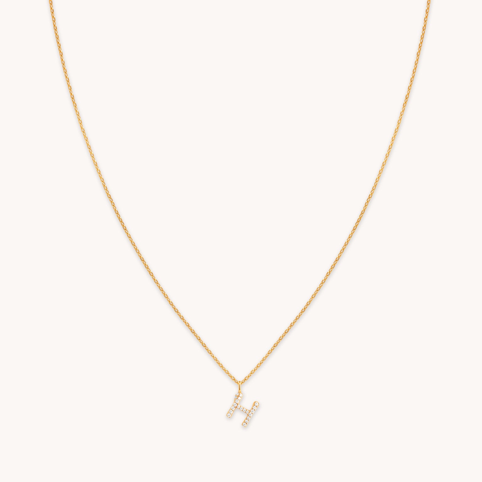 18k Gold Plated Jewellery - H Initial Pavé Pendant Necklace in Gold - Pendant Necklace - Astrid & Miyu